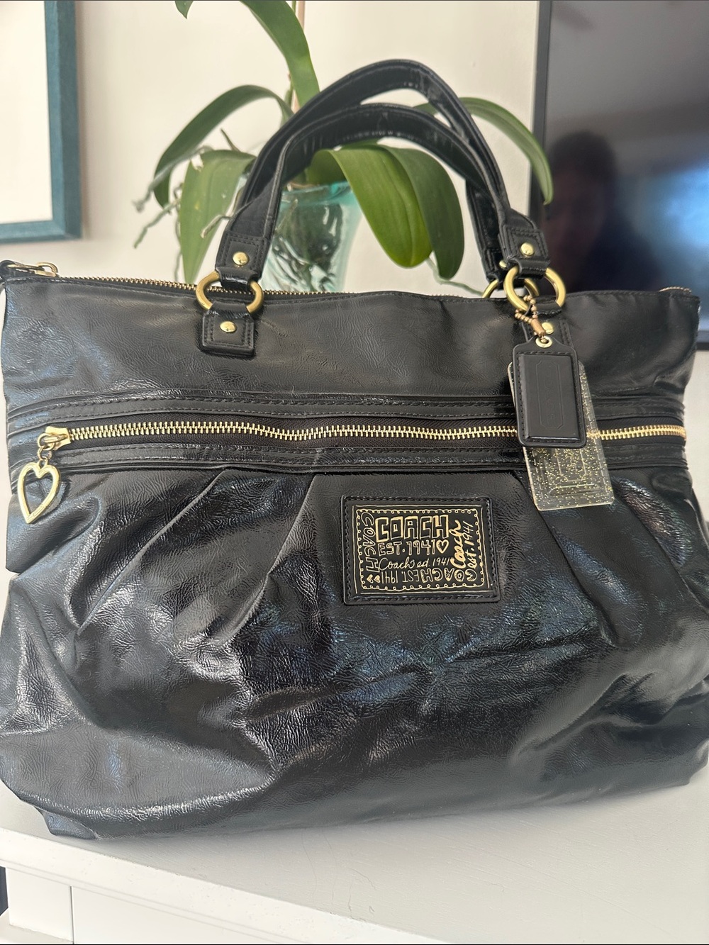 Coach Poppy Liquid Glass Leather Tote